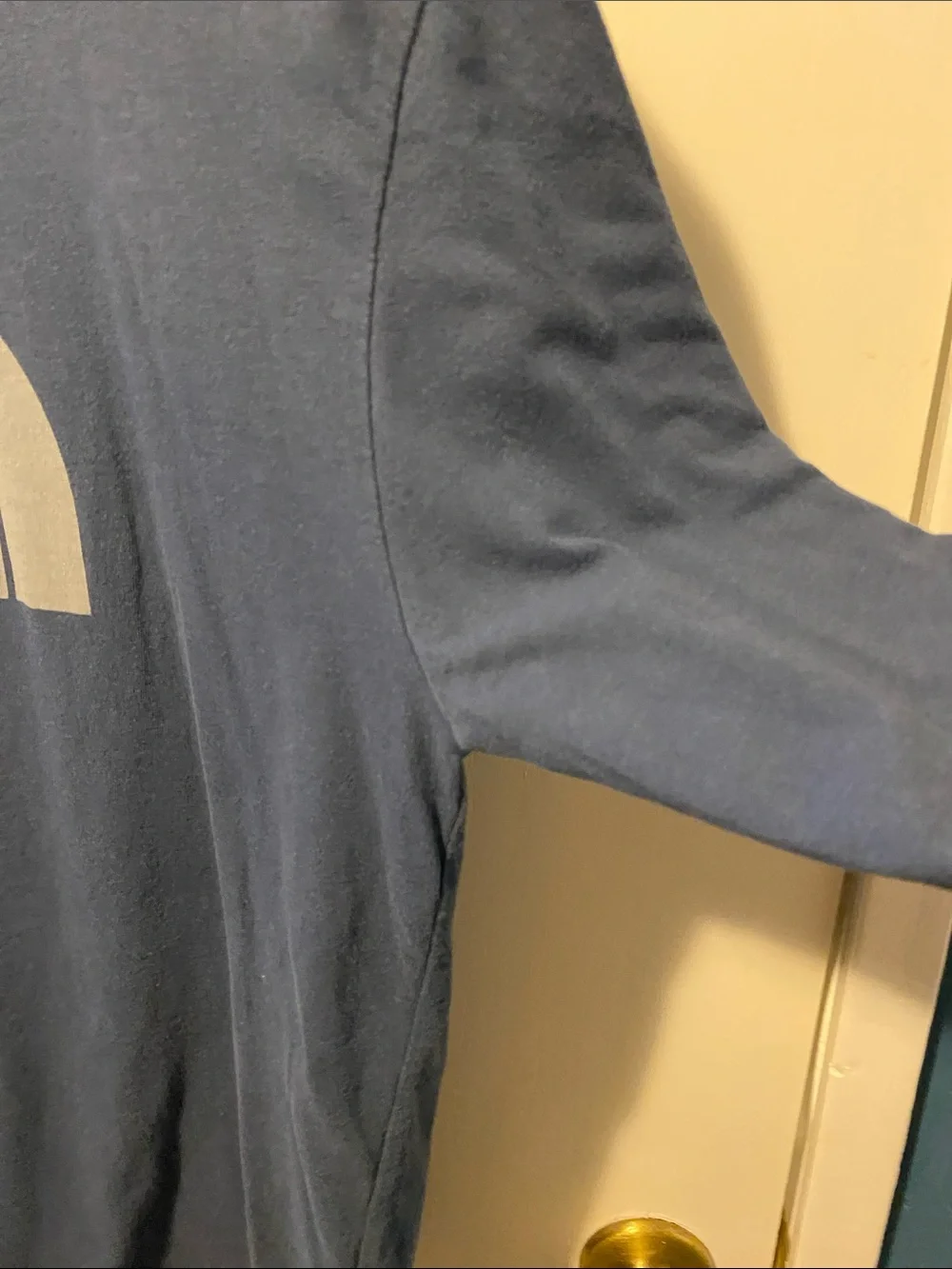 The North Face Blue Long Sleeve Logo Tee with White Print
